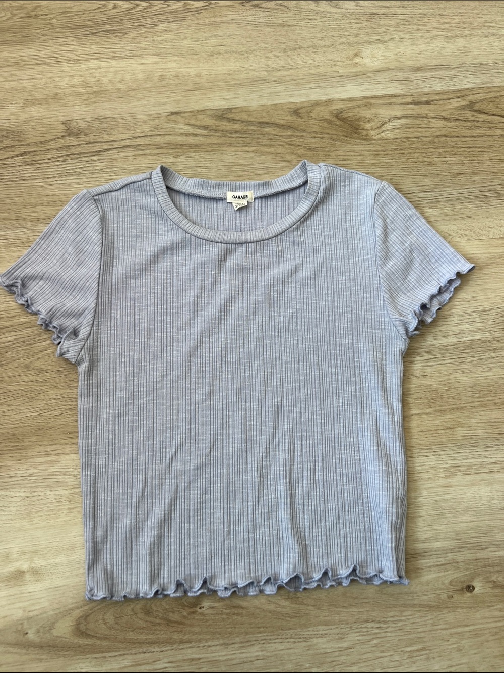 Garage Lavender Ribbed Lettuce-Edge Short Sleeve Tee